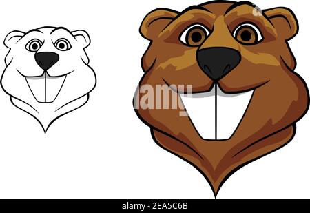 Testa Beaver in stile cartoon per il design mascotte della squadra sportiva Illustrazione Vettoriale