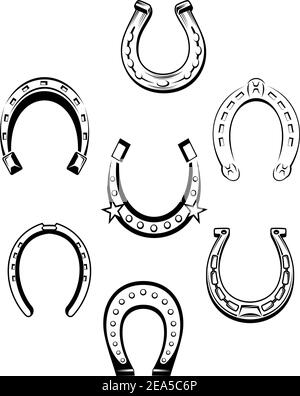 Set di icone a ferro di cavallo e simboli per un design di concetto fortunato Illustrazione Vettoriale