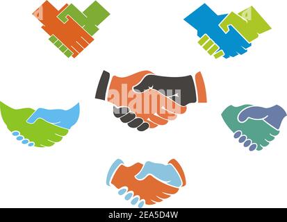 Simboli e icone di handshake aziendali impostati per la progettazione concettuale di partnership Illustrazione Vettoriale