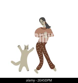Illustrazione vettoriale di gatto e ragazza danzanti Illustrazione Vettoriale