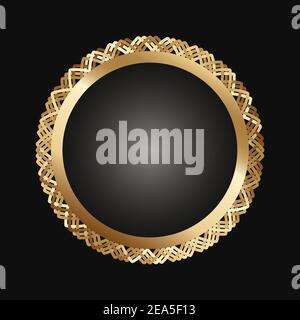 Cornice rotonda dorata con ornamento floreale su sfondo nero. Art deco. Lussuoso mandala in oro, disegno a mano. Arabo, islamico, marocchino, asiatico, indiano Illustrazione Vettoriale