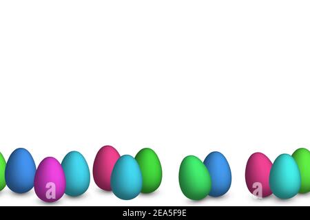 Sfondo pasquale con uova colorate 3d. Design del modello per biglietti, cartoline, sfondi, poster, striscioni. Illustrazione di stock vettoriale. Cornice di vacanza Illustrazione Vettoriale