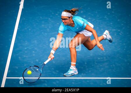 Kirsten Flipkens (WTA 87) ha ritratto in azione durante una partita di tennis tra Flipkens belgi e Williams americana, nel primo round della donna Foto Stock