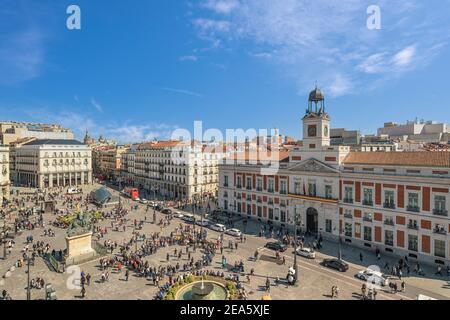 Madrid Spagna, vista aerea dello skyline della città a Puerta del Sol Foto Stock