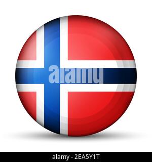 Palla di vetro con bandiera di Norvegia. Sfera rotonda, icona modello. Simbolo nazionale norvegese. Sfera realistica lucida, illustrazione vettoriale astratta 3D Illustrazione Vettoriale