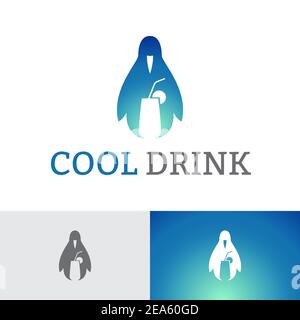 Ice Cool drink Glass Penguin Logo Template Illustrazione Vettoriale