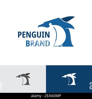 Modello di logo di affari degli animali di ghiaccio dell'imperatore arrabbiato dei pinguini Illustrazione Vettoriale