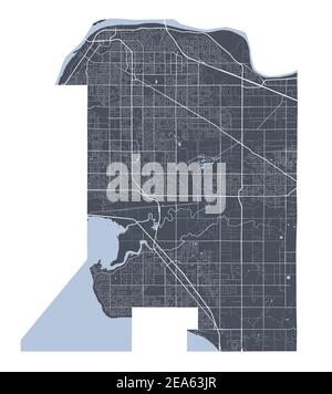 Mappa di Surrey. Mappa vettoriale dettagliata dell'area amministrativa della città di Surrey. Poster del paesaggio urbano vista aria metropolitana. Terra buia con strade bianche, strade e un Illustrazione Vettoriale