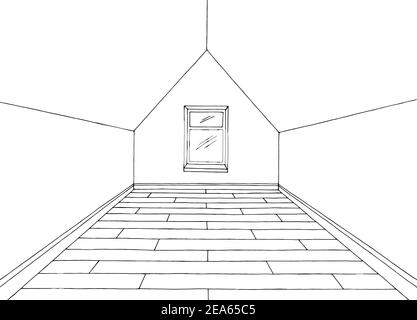 Grafico della stanza del mansarda nero bianco della casa del disegno interno del disegno del vettore Illustrazione Vettoriale