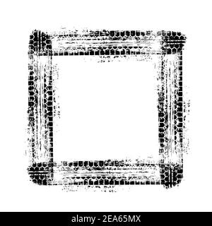 Telaio della ruota nera del pneumatico dell'automobile in forma quadrata grunge isolato su sfondo bianco. Bordo di stampa del battistrada del pneumatico. Figura rettangolare geometrica. Angosciato Illustrazione Vettoriale
