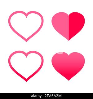 Disegno grafico simbolo simbolo cuore forma rossa, segno valentino isolato su sfondo bianco insieme di illustrazioni vettoriali Illustrazione Vettoriale