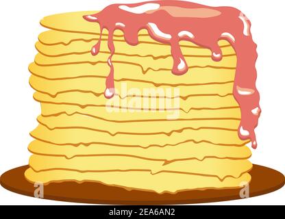 Pancake. Marmellata di lamponi. Settimana della frittella. Riunione del festival di primavera. Isolato su sfondo bianco. Illustrazione vettoriale. Illustrazione Vettoriale