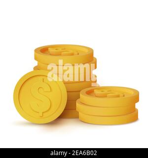 monete 3d realistiche isolate su icona moneta bianca, vettore Illustrazione Vettoriale