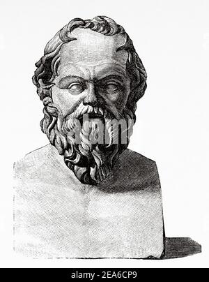 Socrate, filosofo greco. Antica Grecia Storia. Antica illustrazione del 19 ° secolo inciso da El Mundo Ilustrado 1879 Foto Stock