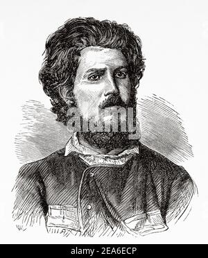 Ritratto di Alexandre Alberto da Rocha de Serpa Pinto (1846-1900) Visconte di Serpa Pinto . L'uomo militare portoghese, politico, amministratore coloniale ed esploratore, si ricordò come un eroe per la sua spedizione in Africa. Portogallo, Europa. Antica illustrazione del 19 ° secolo inciso da El Mundo Ilustrado 1879 Foto Stock