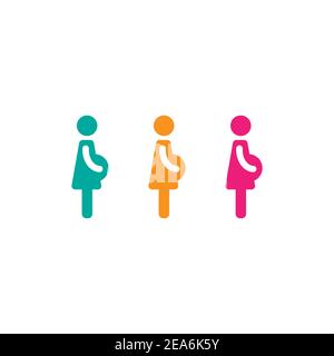 Silhouette colorate di donna incinta in abito. Set da donna. Isolato su bianco. Icona Vector Flat madre e maternità. Icona gravidanza. Illustrazione Vettoriale