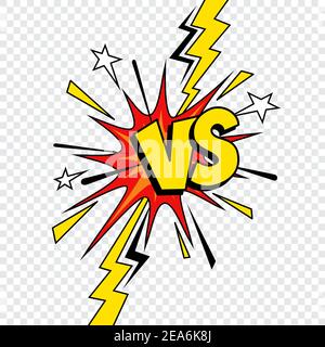 Fumetto VS o versus disegno vettoriale di fumetti di battaglia libro, lotta super eroe e gioco di sport concorrenza. VS lettere isolate su sfondo trasparente con Illustrazione Vettoriale