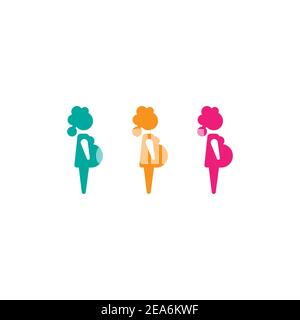 Silhouette colorate di donna incinta in abito. Set da donna. Isolato su bianco. Icona Vector Flat madre e maternità. Icona gravidanza. Illustrazione Vettoriale