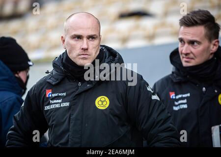 Horsens, Danimarca. 07 febbraio 2021. Il capo allenatore Jens Berthel Askou dell'AC Horsens visto durante la partita 3F Superliga tra AC Horsens e FC Copenhagen alla Casa Arena di Horsens. (Foto: Gonzales Photo - Morten Kjaer). Foto Stock