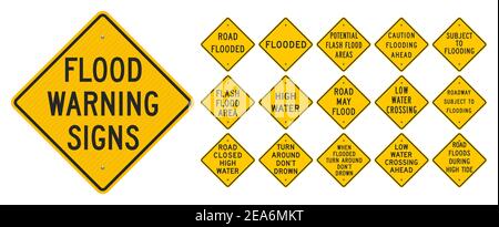 Illustrazione vettoriale dei segni di diamante gialli di avvertimento di inondazione Illustrazione Vettoriale