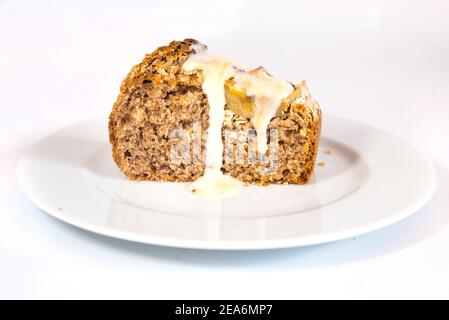 Pudding con banana clos up Foto Stock