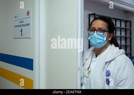 Roma, Italia. 8 febbraio 2021. Camera per la vaccinazione (Foto di Matteo Nardone/Pacific Press) Credit: Pacific Press Media Production Corp./Alamy Live News Foto Stock