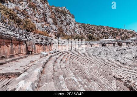 Antico Anfiteatro Liciano presso il sito archeologico di Myra in Turchia Foto Stock