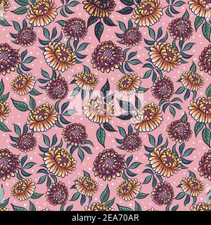 Motivo medieviale senza cuciture con fiori fantasy. Sfondo floreale senza cuciture per tessuti, tessuti, copertine, sfondi, stampa, confezione regalo, arredo casa. Illustrazione Vettoriale