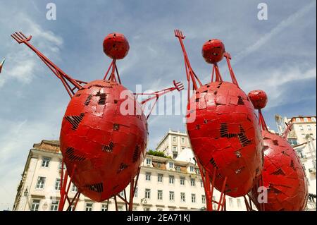 Arte moderna in Piazza municipale di Lisbona Portogallo Foto Stock