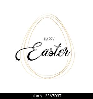 Felice Pasqua saluto sfondo. Immagine vettoriale con cornice dorata a forma di uovo Illustrazione Vettoriale