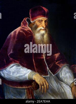 Ritratto di Papa Paolo III, Tiziano, 1548, Museo di Stato dell'Ermitage, San Pietroburgo, Russia Foto Stock