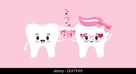 Coppia di denti innamorati di matracci e cuori di chimica Illustrazione Vettoriale