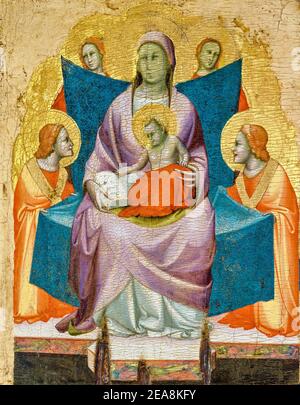 Dalmasio Scannabecchi, Vergine e Bambino intronata con quattro Angeli, pittura, 1335-1345 Foto Stock