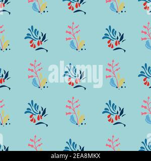 Geometric moderno motivo floreale pianta. Sfondo di ripetizione vettoriale senza giunture. Design a righe semplici con foglie disegnate a mano. Primo piano, ripetizione completa. Moda, bellezza, stampa, imballaggio. File vettoriale EPS 10 Tile. Illustrazione Vettoriale