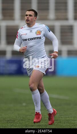 NEWCASTLE UPON TYNE, INGHILTERRA. 7 FEBBRAIO: Joe Simmonds di Exeter Chiefs durante la partita di premiership Gallagher tra Newcastle Falcons e Exeter Chiefs a Kingston Park, Newcastle, domenica 7 febbraio 2021. (Credit: Mark Fletcher | MI News) Credit: MI News & Sport /Alamy Live News Foto Stock