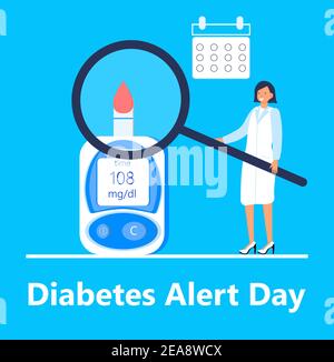 Vettore di concetto American Association Diabetes Alert Day in stile piatto. L'evento viene osservato annualmente il quarto martedì di marzo. Medico e glucosio me Illustrazione Vettoriale