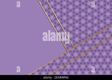 Illustrazione astratta di sfondo di strati diagonali di sovrapposizione viola modellato carta orlata su fondo viola Foto Stock