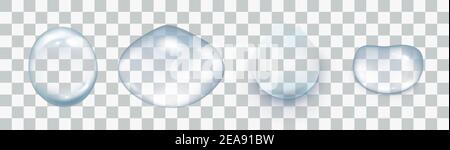 Pioggia realistica cade sullo sfondo trasparente. Illustrazione Vettoriale