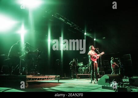 Midlake si esibisce dal vivo sul palco come parte del festival Greenman 2013 a Glanusk, nel Galles del Sud Foto Stock