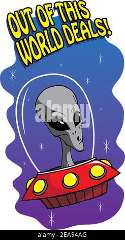 Fuori da questo mondo vendita aliena illustrazione bianco isolato sfondo Foto Stock