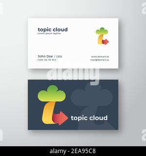 Logo vettoriale astratto cloud topic e modello di biglietto da visita. Lettera T con icona freccia. Tipografia moderna. Storage tecnologico dinamico o concetto di emblema dei dati Illustrazione Vettoriale