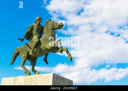 Alexander la Grande statua sul lungomare, YMCA Park, Thessaloniki centro città, Calcidica, Macedonia centrale, Grecia, 22 settembre 2017 Foto Stock