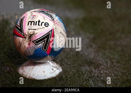 Miter Delta Max pallone ufficiale dell'EFL - Ipswich Town contro Blackpool, Sky Bet League One, Portman Road, Ipswich, UK - 6 febbraio 2021 solo per uso editoriale - si applicano restrizioni DataCo Foto Stock