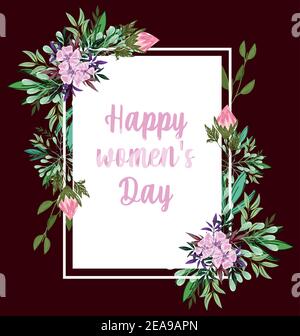 womens giorno handwritten testo fiori naturali decorazione floreale vettore carta illustrazione Illustrazione Vettoriale