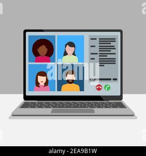 illustrazione vettoriale della videochiamata in conferenza sul computer portatile Illustrazione Vettoriale