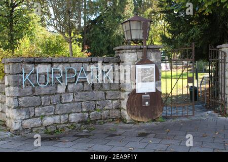 Ingresso a Michael Ende Kurpark Garmisch-Partenkirchen, alta Baviera, Baviera, Germania, Partenkirchen Foto Stock