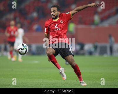 DOHA, QATAR - 08 FEBBRAIO: Kahraba di al Ahly SC durante la semifinale tra al Ahly SC e FC Bayern Muenchen allo stadio Ahmad Bin Ali l'8 febbraio 2021 a Doha, Qatar. (Foto di Colin McPhedran/MB Media) Foto Stock