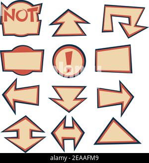 le frecce per la navigazione 2d sono gialle e rosse. Illustrazione Vettoriale