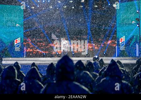 Cortina d'Ampezzo, Italia 07 febbraio Flavio Roda durante la cerimonia di apertura dei Campionati del mondo di sci alpino FIS il 7 febbraio 2021 a Cortina d'Ampezzo Italia. Foto Stock