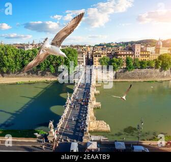 Vista sul Tevere e Roma dal Castello degli Angeli, Italia Foto Stock